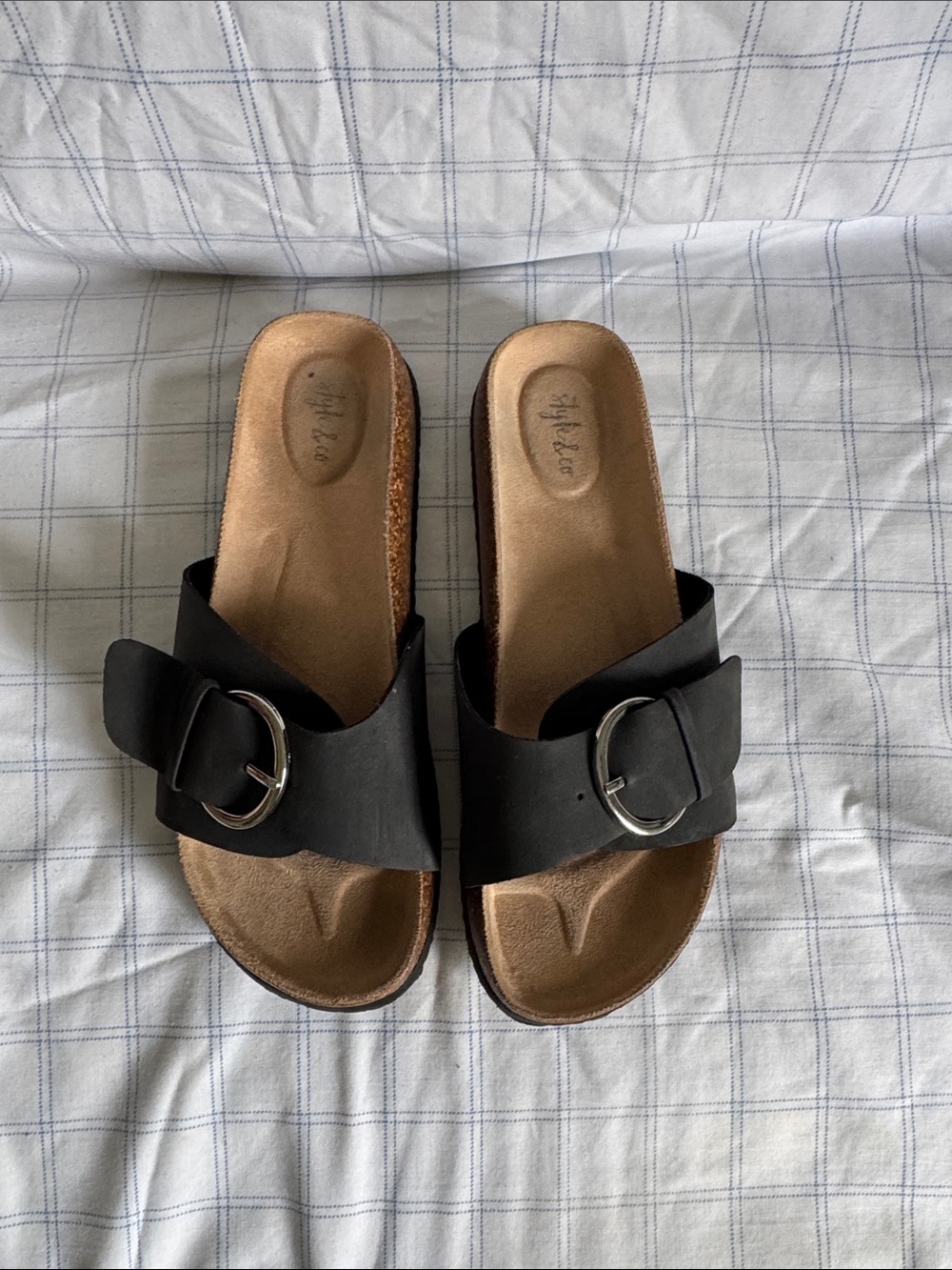 Style & Co. Black Slide Sandals with Silver Buckles